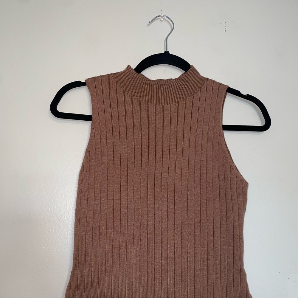 Brown Sleeveless Ribbed Mini Dress - Picture 4 of 5
